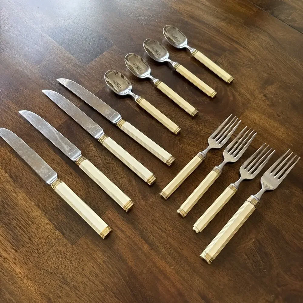 12 Mikasa Jack Lenor Larsen Navarro Knives Spoons Flatware Vintage 1980’s
